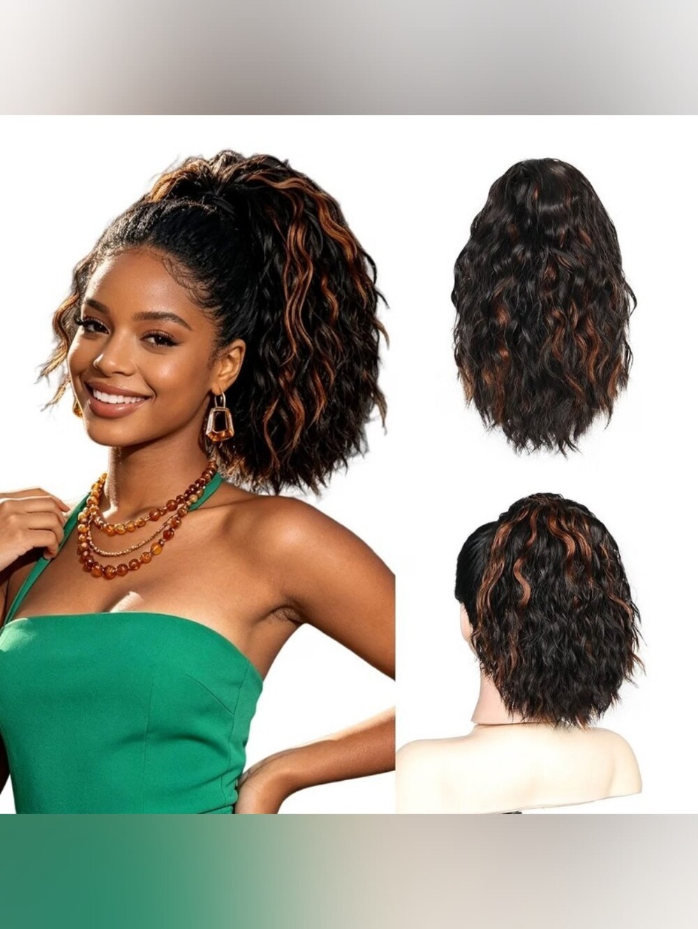 Drawstring Curly Ponytail Extension Synthetic 10" H4/30 Medium Brown Highlight